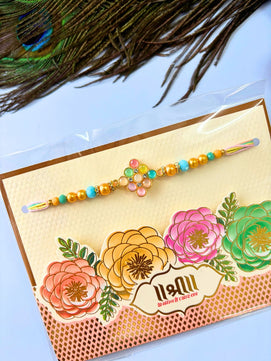 Cute Multicolor Stone Rakhi with Roli Chawal for Brother and Kids