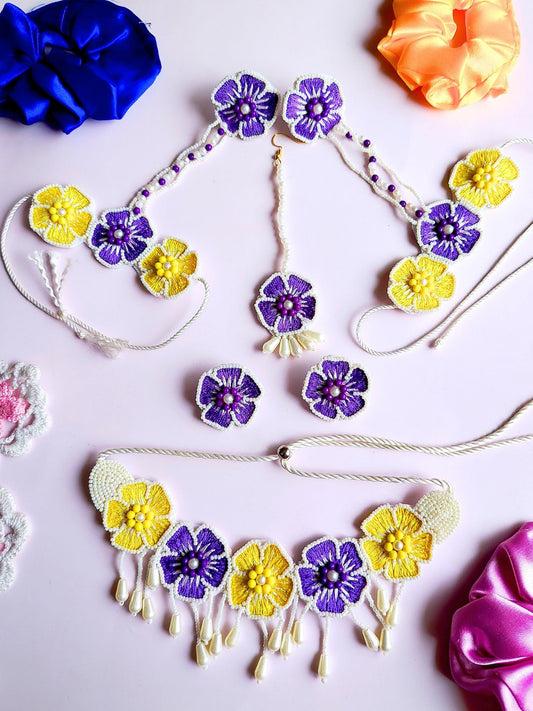 Flower Blossom Bridal Jewellery Set (Yellow and Purple)