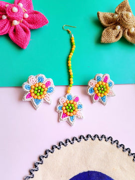 Rang Floral Bridal Maangtika Earrings Set (Multicolor)