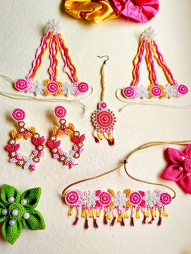 Zia Floral Bridal Jewellery Set (Pink and Yellow)