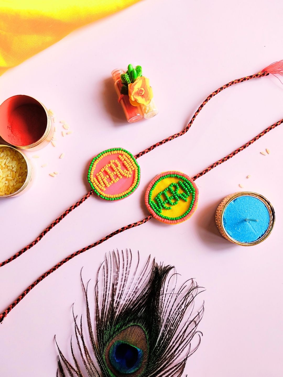 Veerji Beaded Thread Rakhi with Roli Chawal for Brother