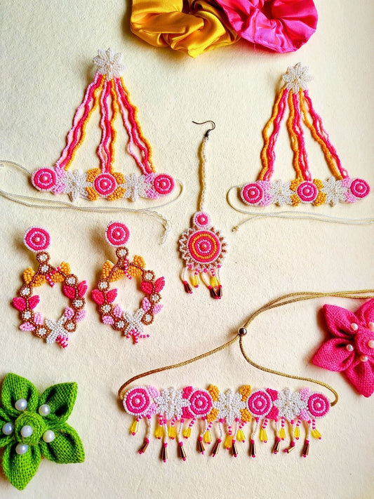 Zia Floral Bridal Jewellery Set (Pink and Yellow)