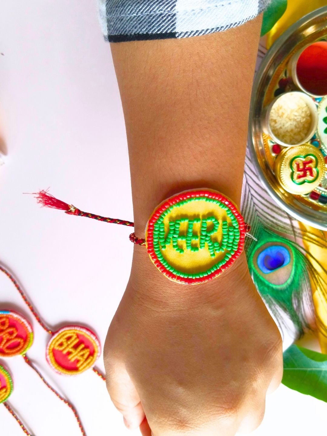Veerji Beaded Thread Rakhi with Roli Chawal for Brother