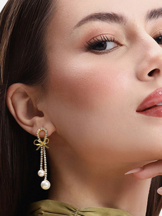 Bow Pearl Dangler Earrings