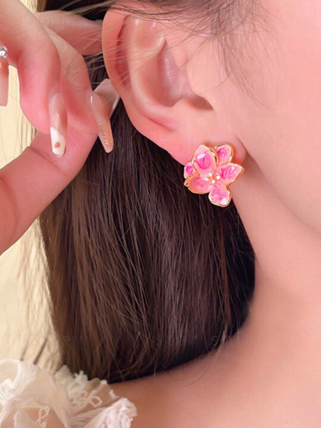 Pink Flower Stud Earrings