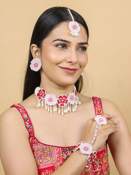 Flower Blossom Bridal Jewellery Set (Red and Pink)