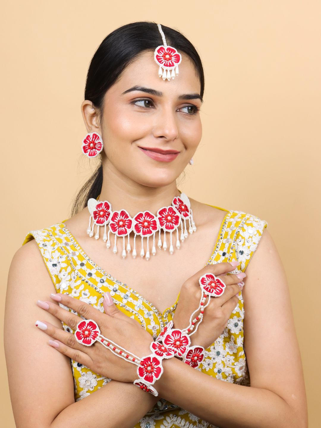 Flower Blossom Bridal Jewellery Set (Red)