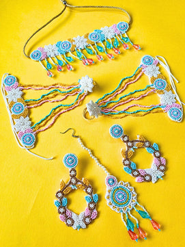 Zia Floral Bridal Jewellery Set (Blue and Yellow)
