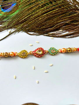 Cute Kairiya Stone Rakhi with Roli Chawal for Brother (Multicolor)