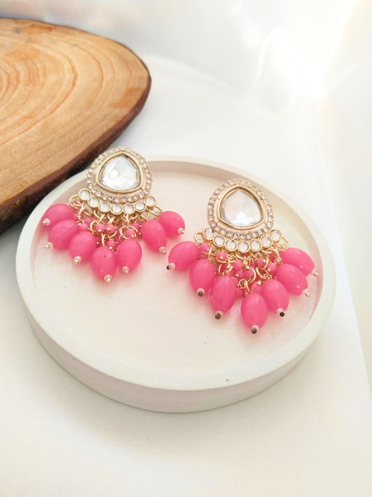 Kundan Minakari Drop Earrings (Light Pink)