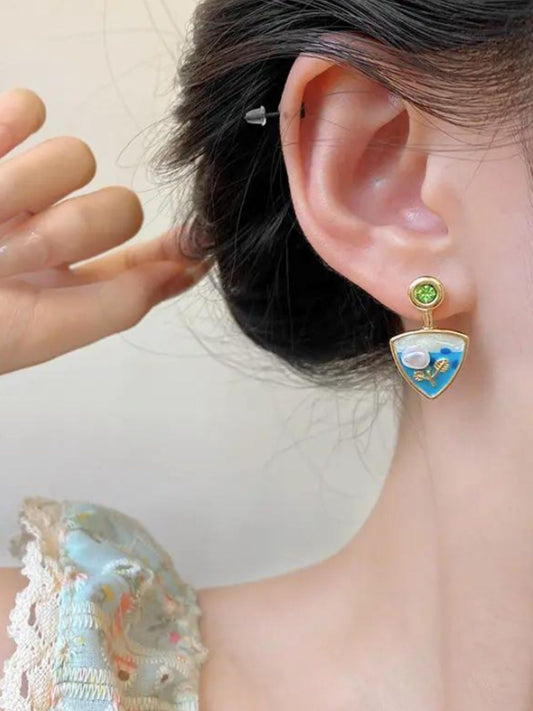 Designer Enamel Earrings (Blue)