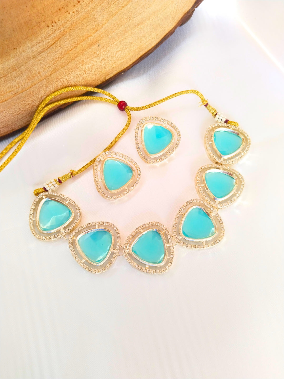 Kundan and AD Choker Set (Sky Blue)