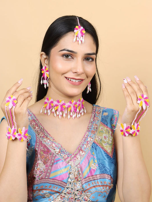 Rang Floral Bridal Jewellery Set (Pink and Yellow)