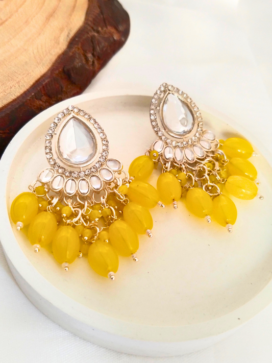 Kundan Minakari Tassel Earrings (Yellow)