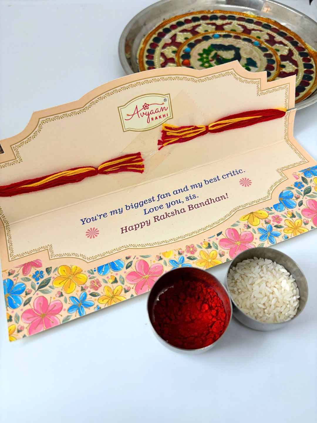 Traditional Meenakari Kundan Rakhi with Roli Chawal for Brother