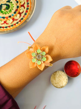 Embellished Floral Rakhi with Roli Chawal for Brother (Pack of 3)