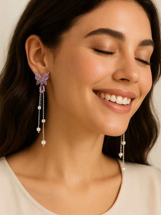 Purple Butterfly Tassel Earrings