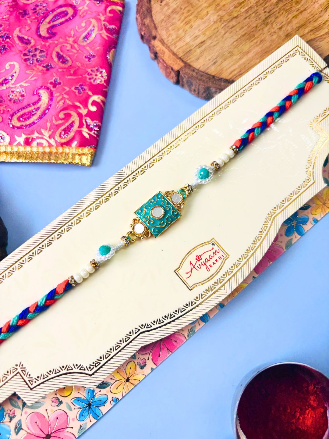 Traditional Meenakari Rakhi with Roli Chawal for Brother