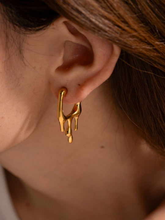 Gold-plated Anti-tarnish Stainless Steel Square Melting Minimalistic Earrings for Women
