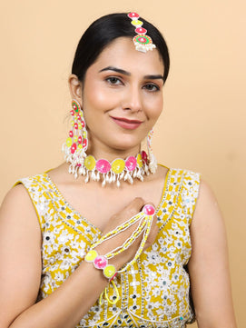 Sequina Bridal Jewellery Set (Pink and Yellow)