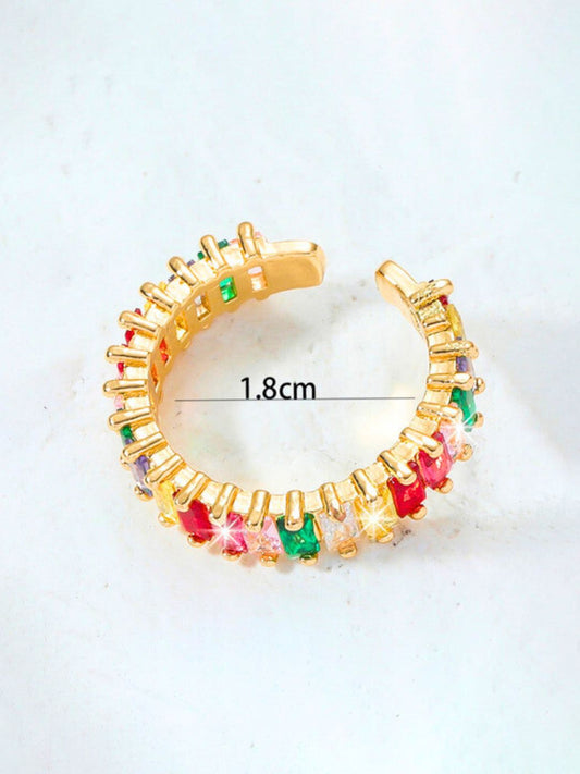 Multicolor American Diamond Gold-plated Anti-tarnish Stainless Steel Ring (Adjustable)