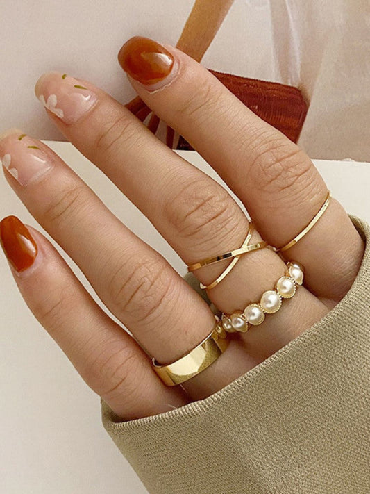 Pearl Stackable Ring Combo (Gold)