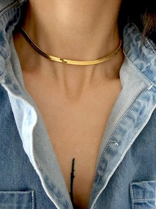 Viral Herringbone Snake Necklace Chain (Gold)