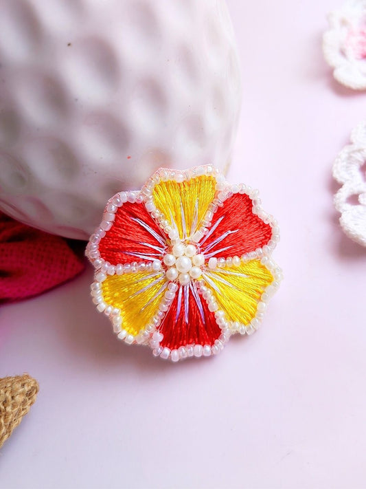 Red Yellow Floral Cocktail Ring