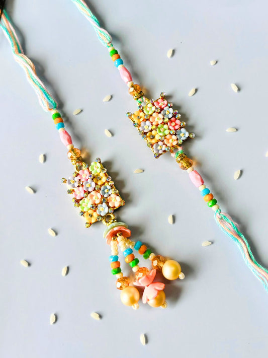 Pastel Lumba Rakhi Set for Bhaiya Bhabhi with Roli Chawal
