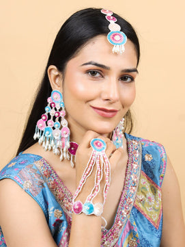 Sequina Necklace Bridal Jewellery Set (Pink and Blue)