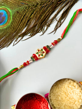 Meenakari Rakhi with Roli Chawal for Brother in Floral Accent