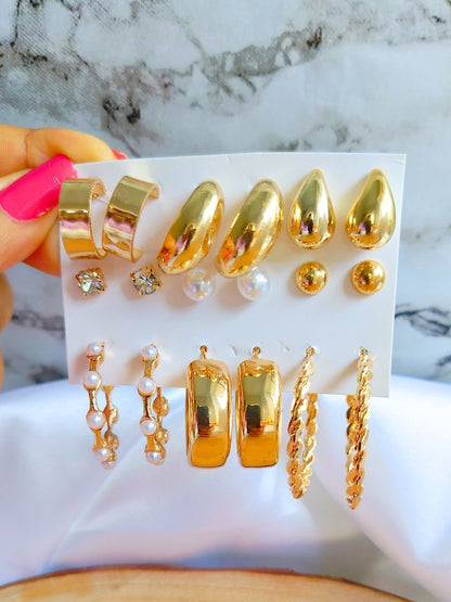 Combo Pack of 9 Earrings (Gold)