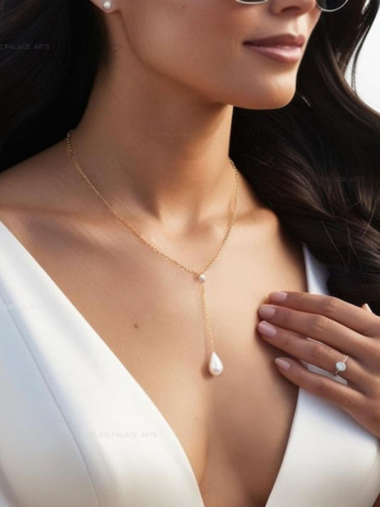 Pearl Drop Necklace Chain (Gold)