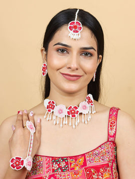 Flower Blossom Bridal Jewellery Set (Pink Red)