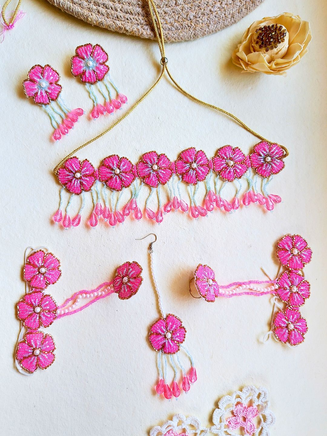 Floral Bridal Jewellery Set (Pink and Blue)