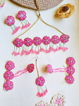 Floral Bridal Jewellery Set (Pink and Blue)