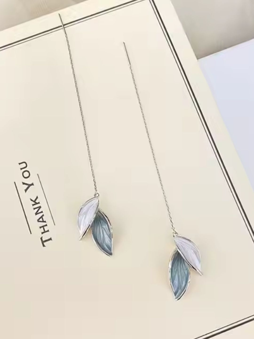 Black Gray Leafy Sui Dhaaga Threader Earrings