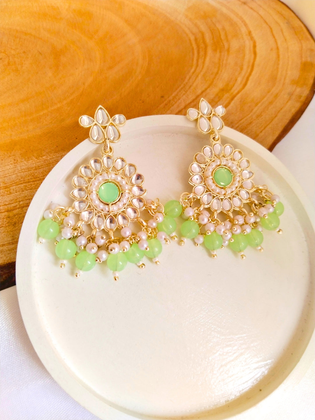 Small Floral Chaandbali (Light Green)