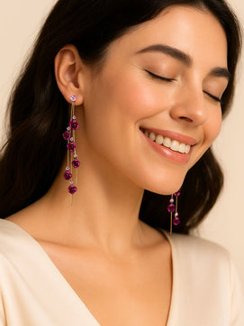 Purple Rose Tassel Earrings