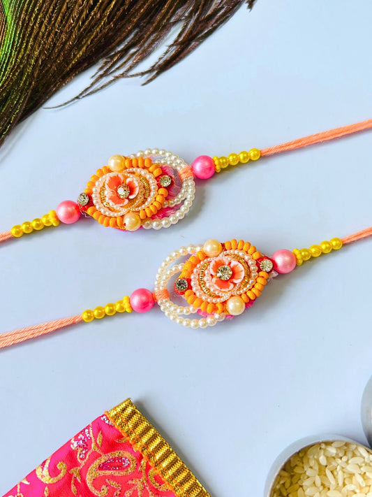 Cute Beaded Rakhi with Roli Chawal for Brother (Pack of 2)