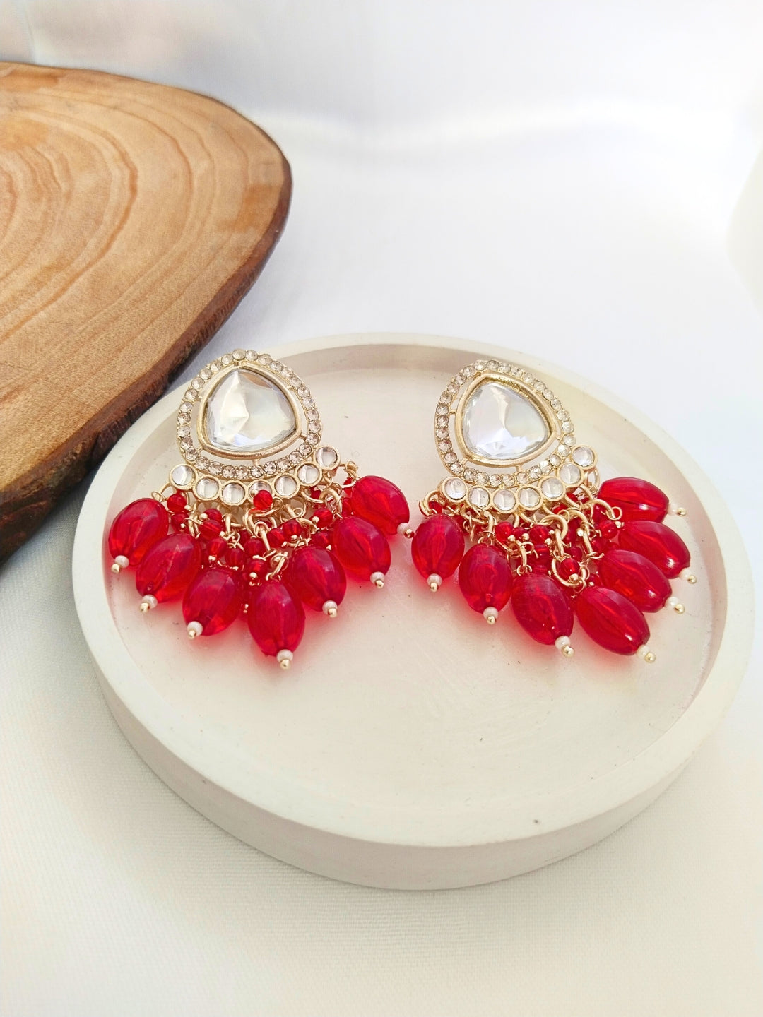 Kundan Minakari Drop Earrings (Red)