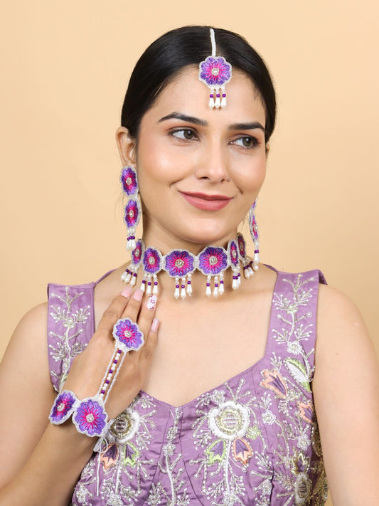 Bloom Floral Bridal Jewellery Set (Pink Purple)