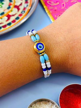 Evil Eye Beaded Rakhi with Roli Chawal