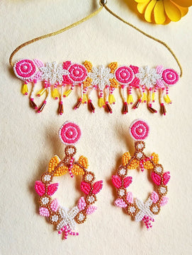 Zia Floral Bridal Choker Set (Pink Yellow)