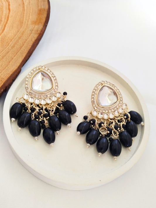 Kundan Minakari Drop Earrings (Black)