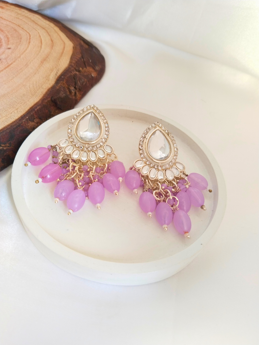 Kundan Minakari Tassel Earrings (Purple)