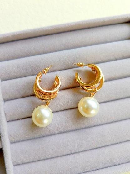 Golden Pearl Hoops