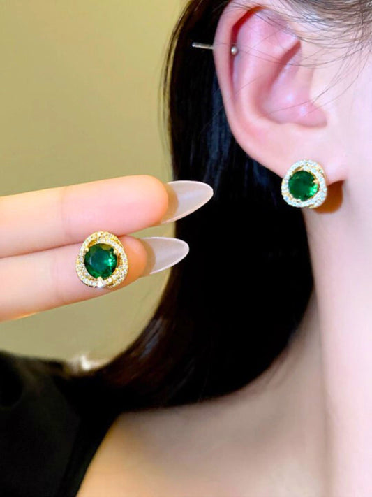 Emerald Studs CZ Stone (Gold)