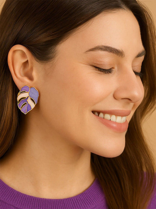 Purple Leafy Earring Studs