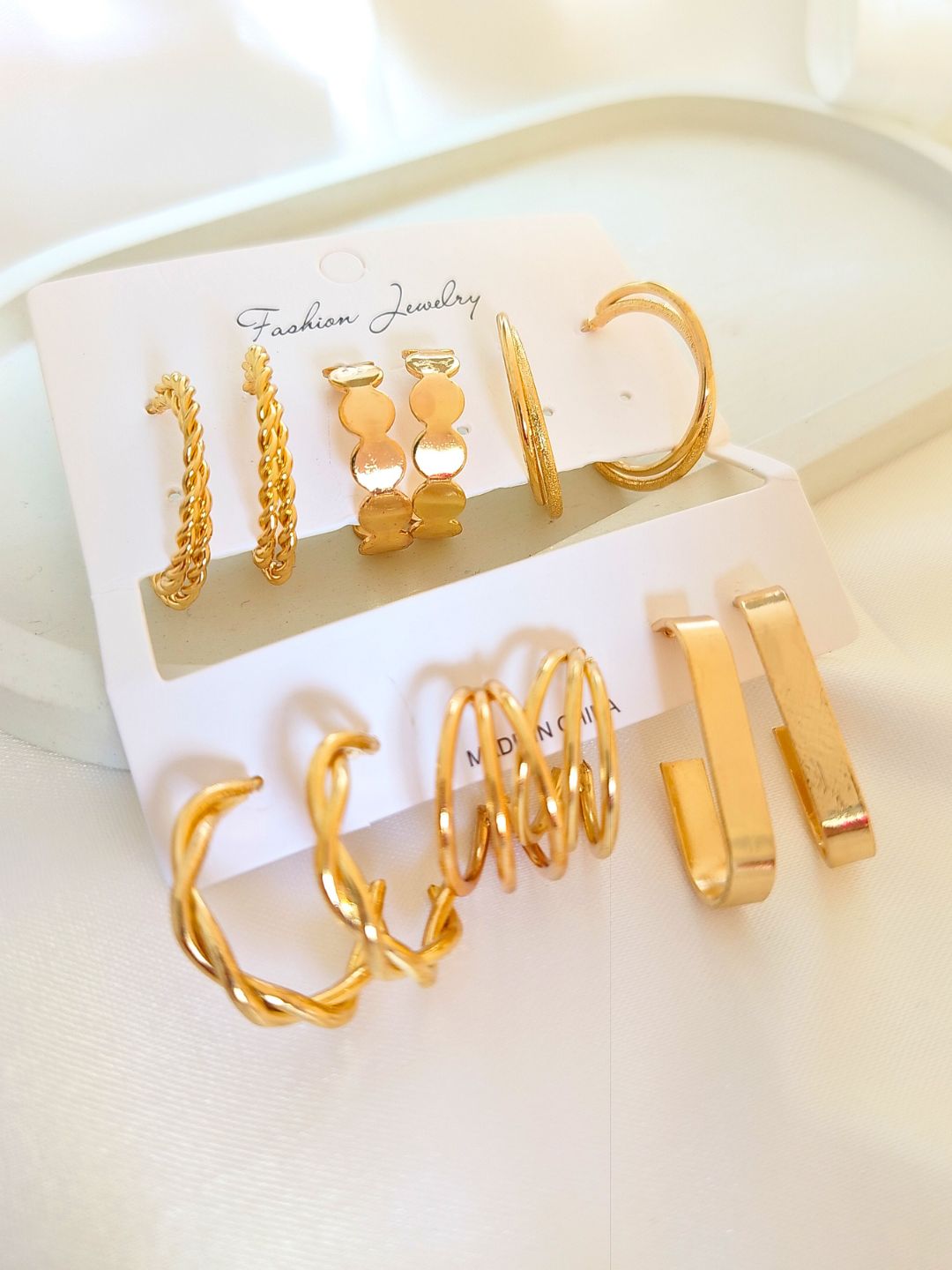 Combo Pack of 6 Hoop Earrings (Gold)